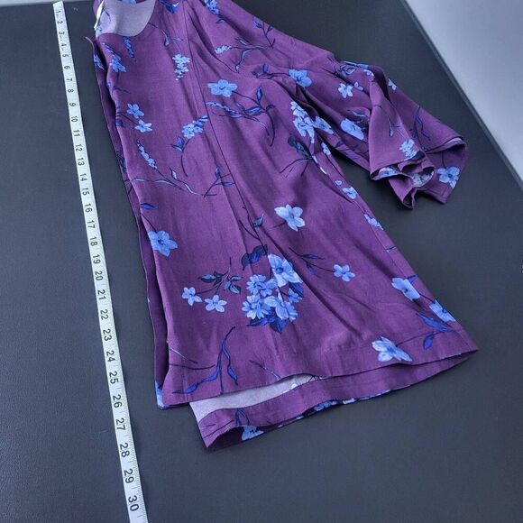 J Jill Womens Floral Button Front Top Size Large Purple Tie Back Career Office - Picture 8 of 8